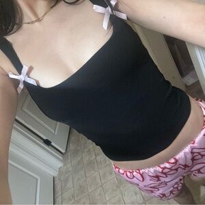 Black Fitted Sleeveless Tank Top with Tie Front